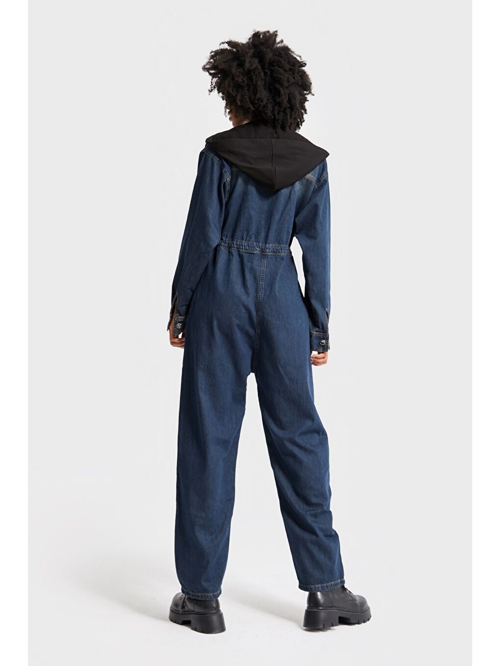 Mavi Kadın T.Kot Rengi Bol Kesim Kapüşonlu Özel Tasarım Denim Tulum-4