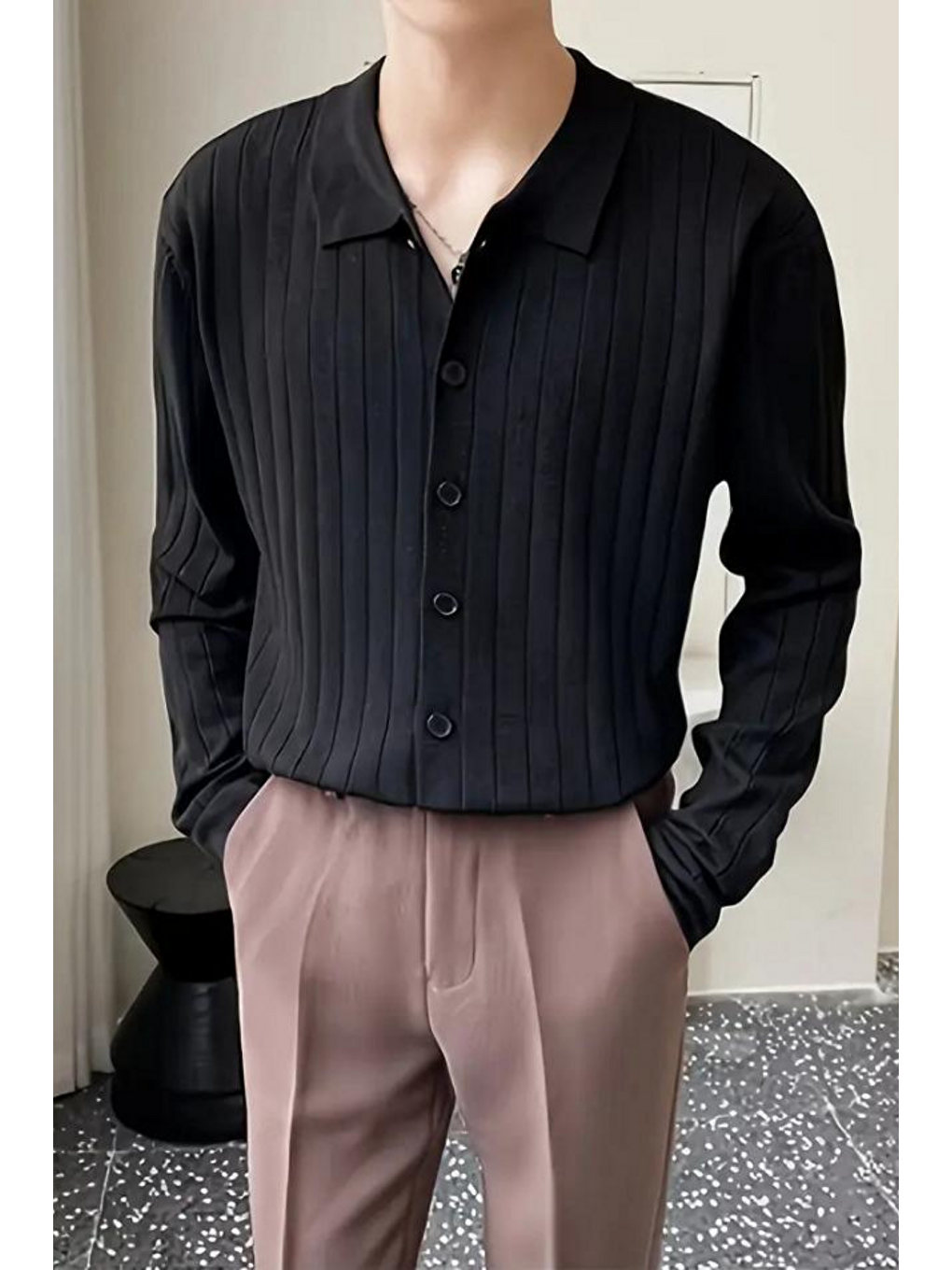 Siyah Erkek Regular Fit Düğmeli Gömlek Hırka