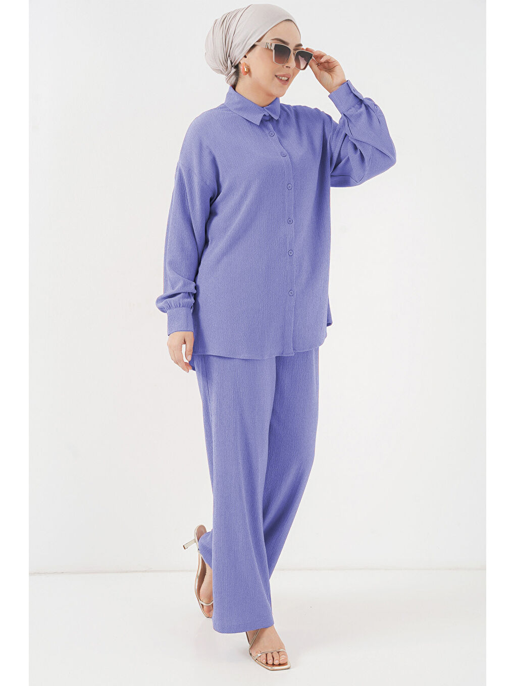 T5858 Örme Tesettür İkili Takım - Lila