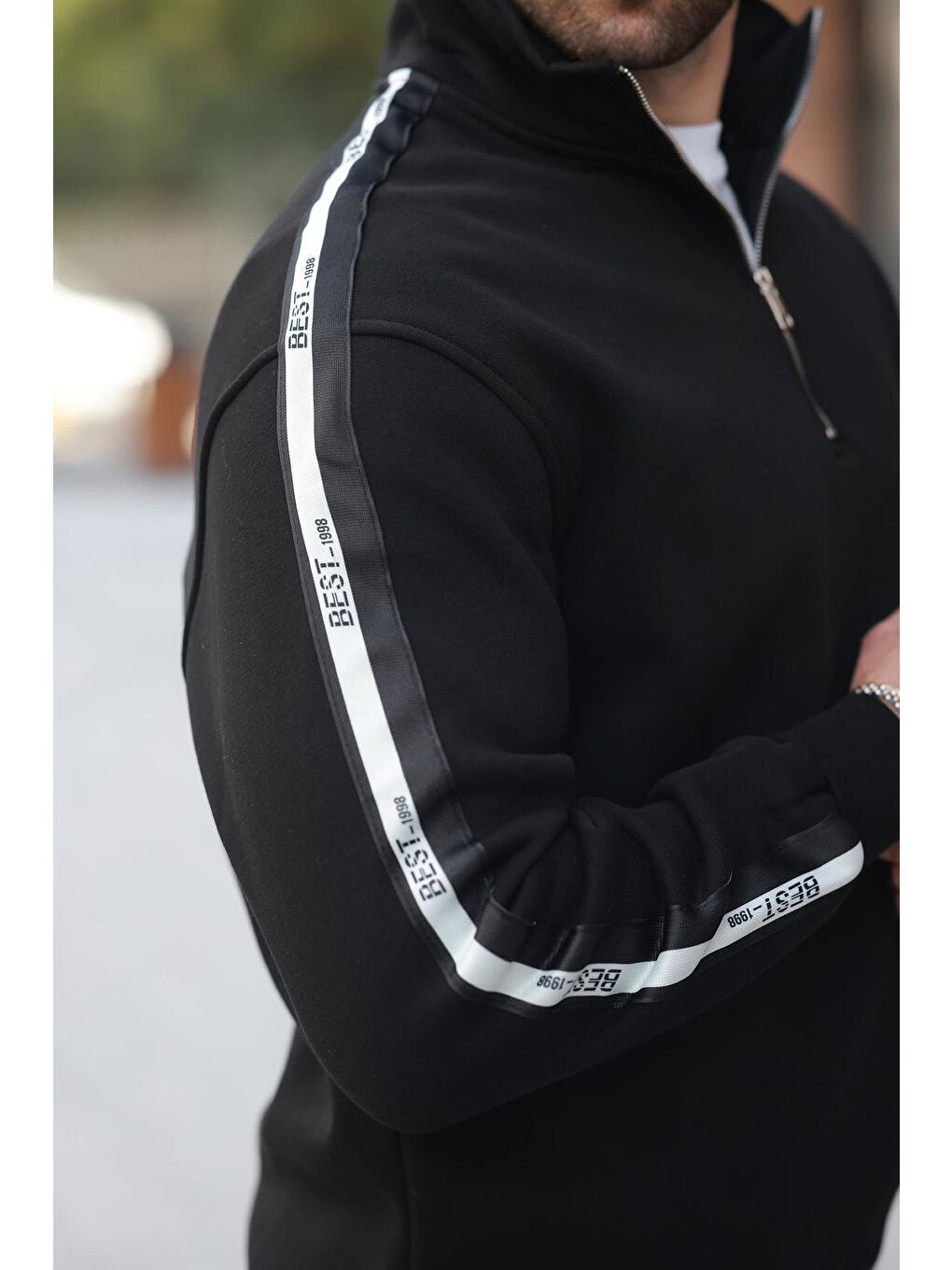 Siyah Fermuarlı Dik Yaka Erkek Sweatshirt E7164-2