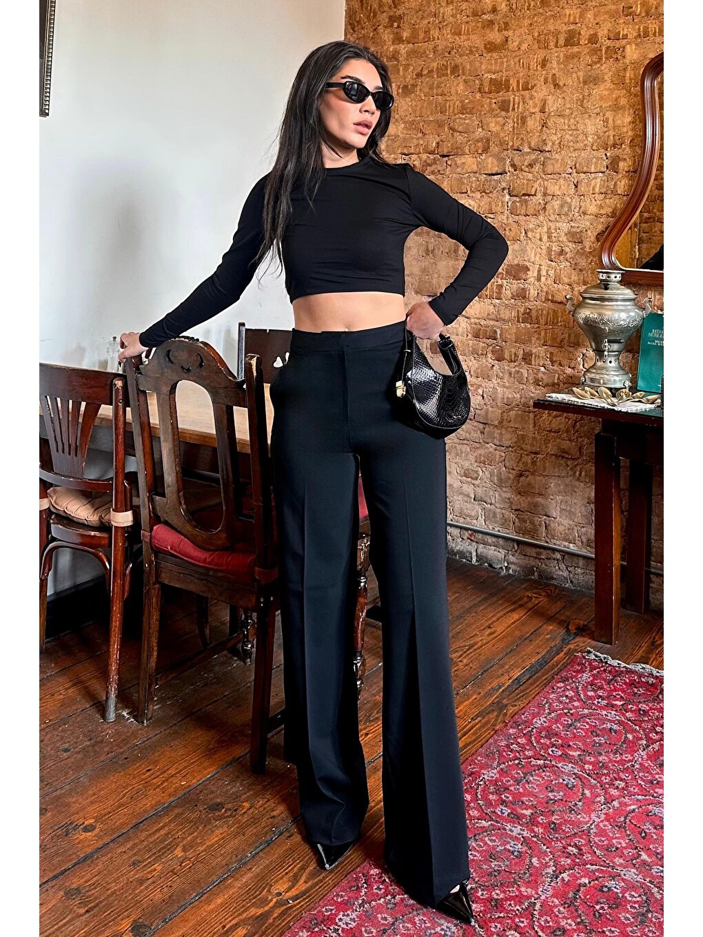 Siyah Yüksek Bel Kumaş Pantolon Mg2284