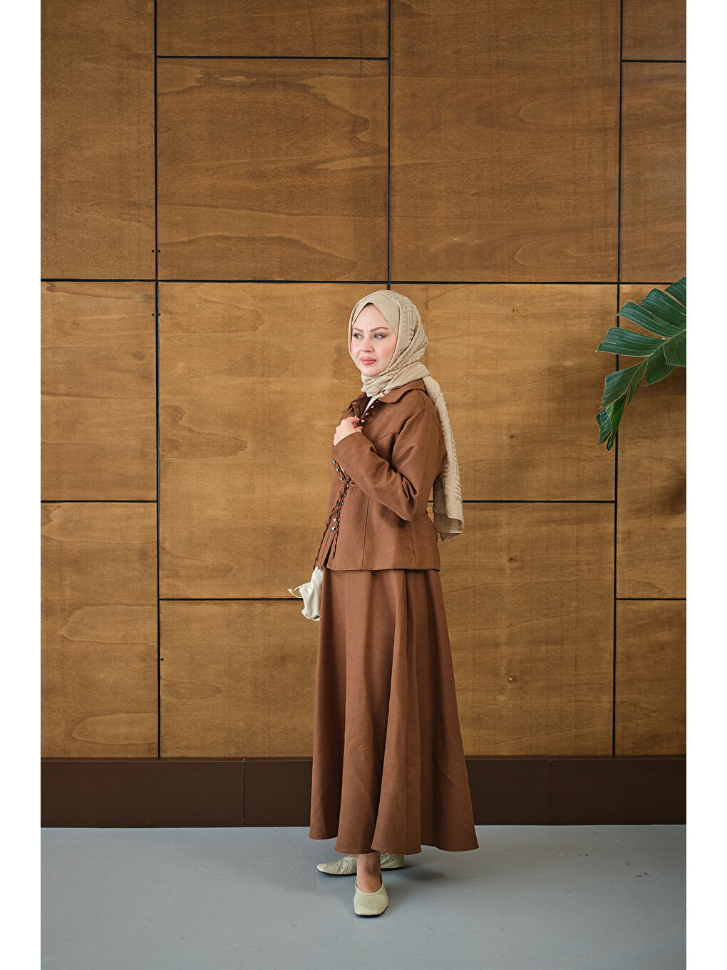 Kadın Bluz Kancalı Nubuk Takım Kahverengi-3