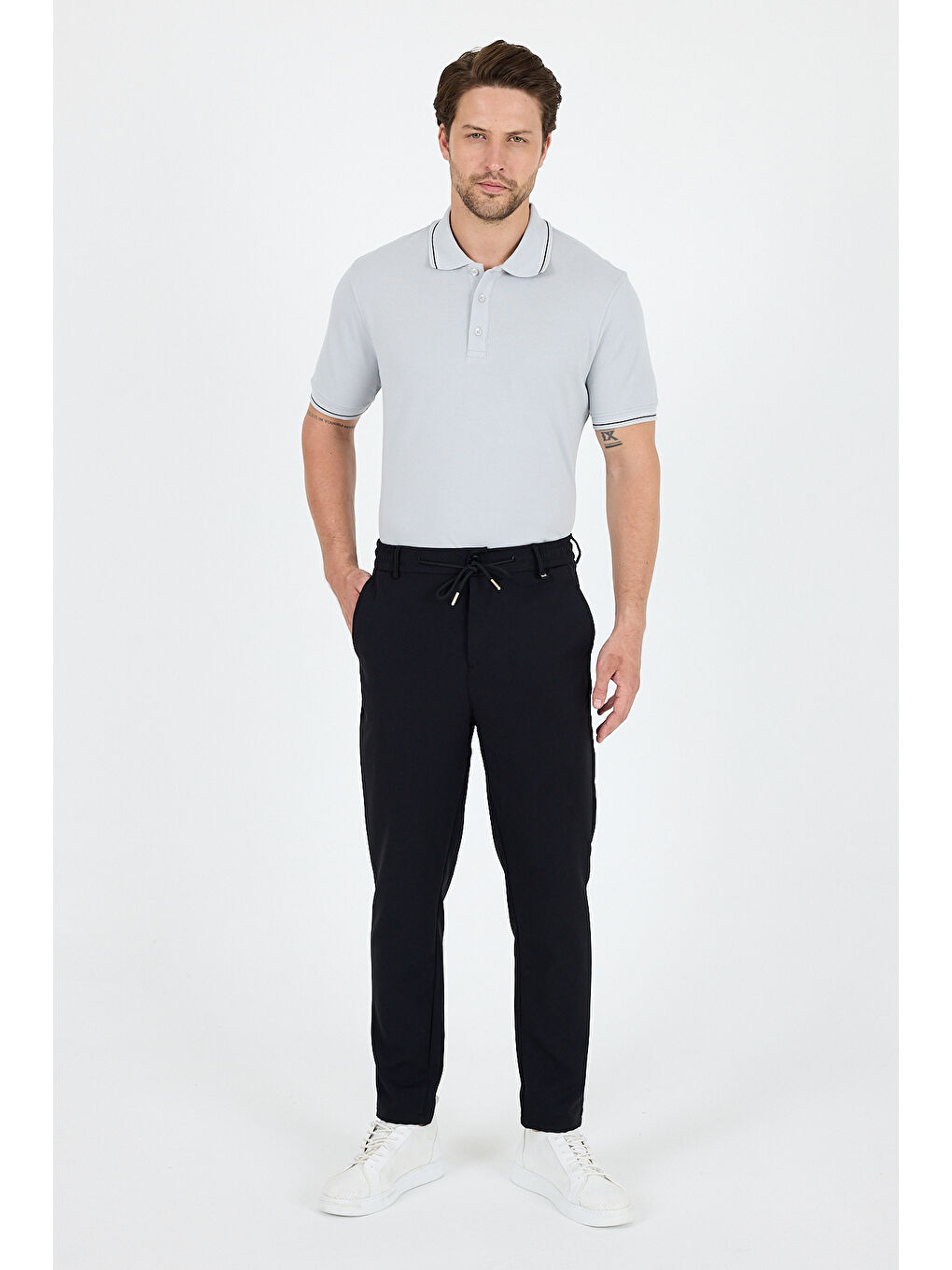 Siyah Erkek Duble Kumaş Düz Paça Rahat Kalıp, Cepli, Günlük ve Spor Eşofman Altı Jogger Pantolon-3667