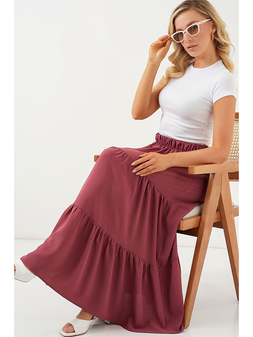 Pembe Kadın Ayrobin Uzun Etek 8048 - Gül Kurusu-2