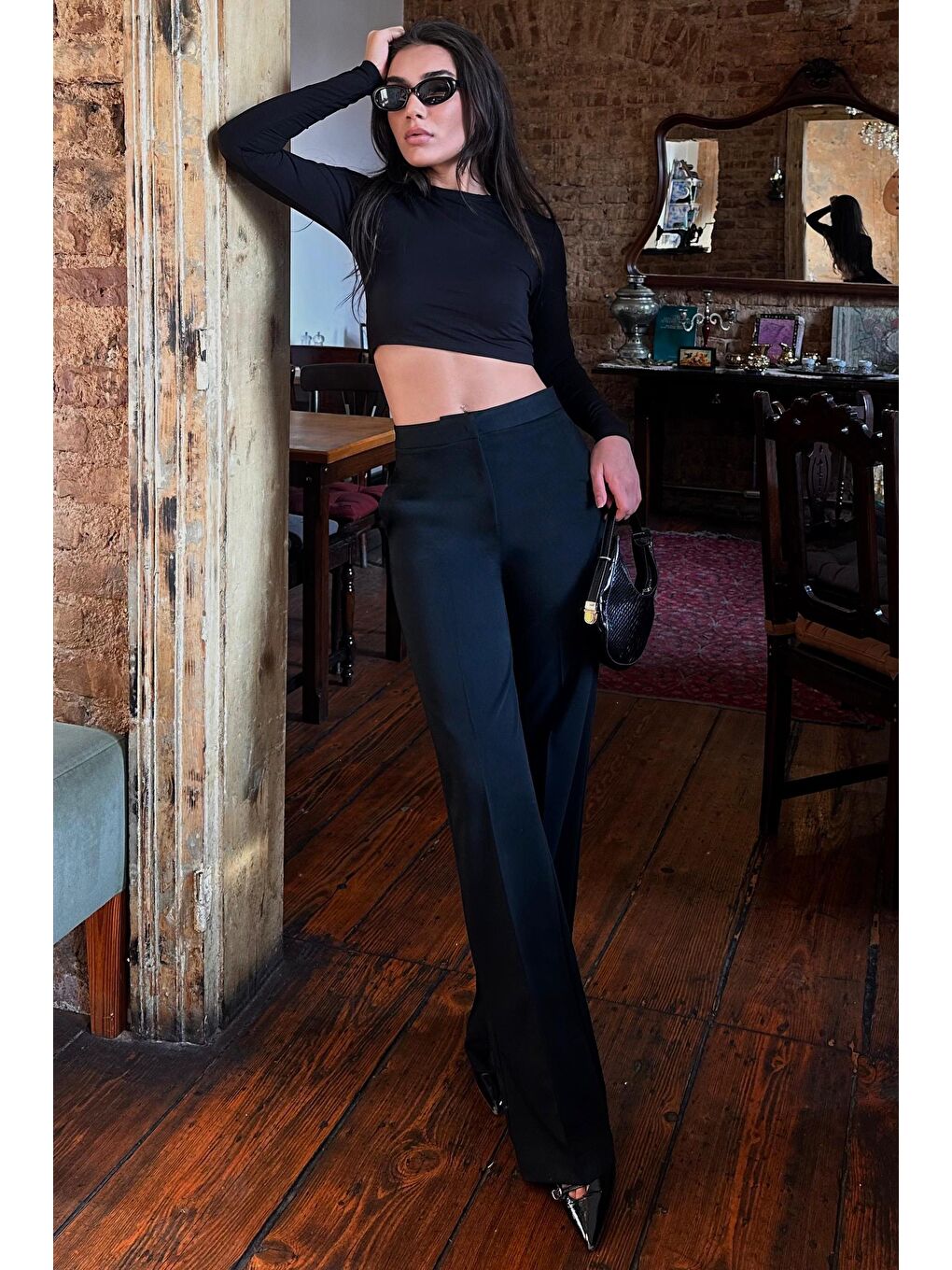 Siyah Yüksek Bel Kumaş Pantolon Mg2284-3