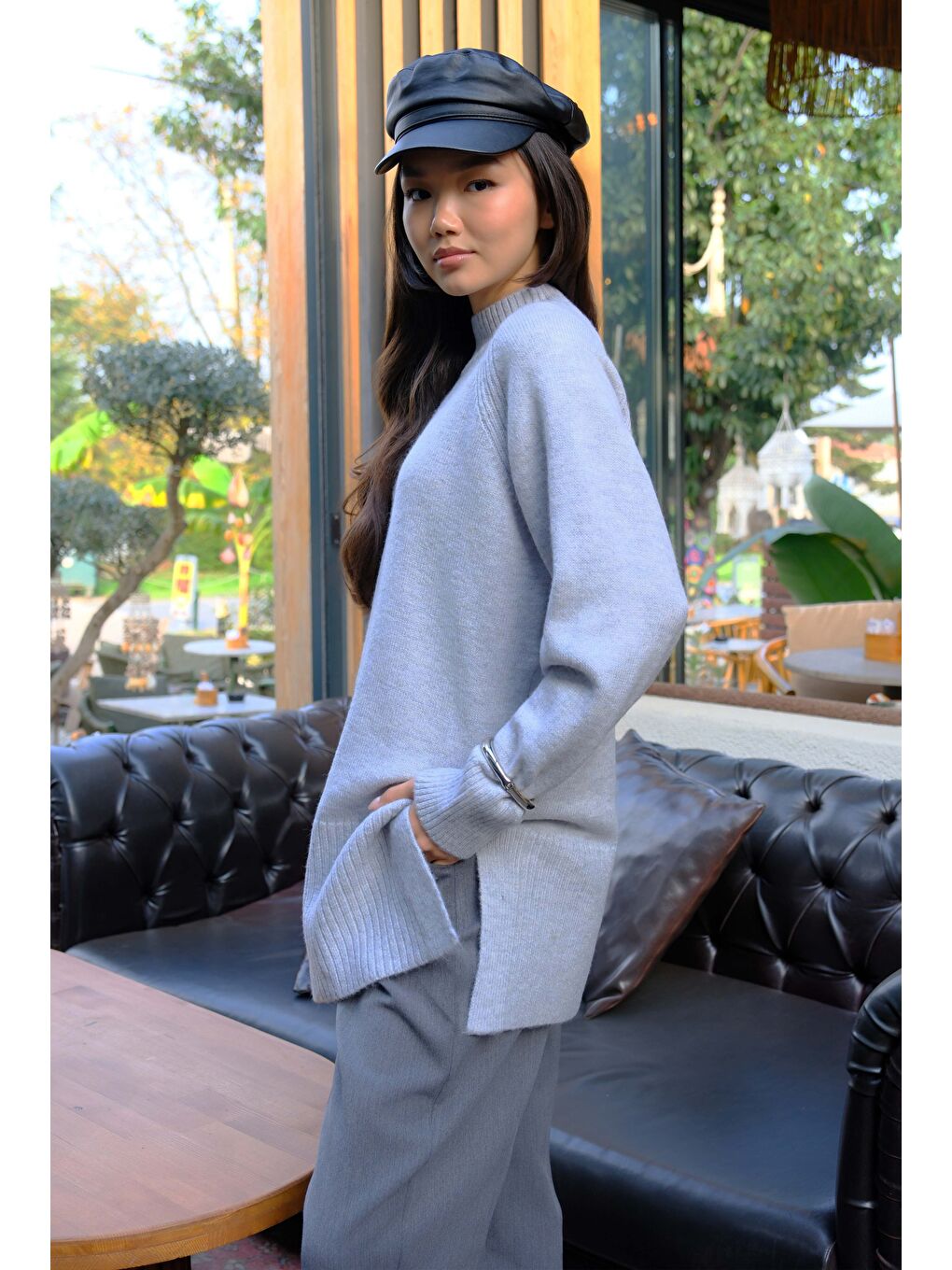 Balıkçı Yaka Basic Kazak Açık Gri-1