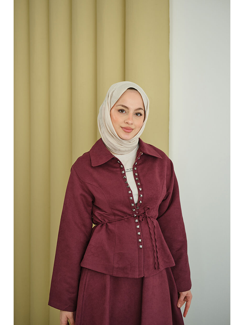 Kadın Bluz Kancalı Nubuk Takım Bordo-1