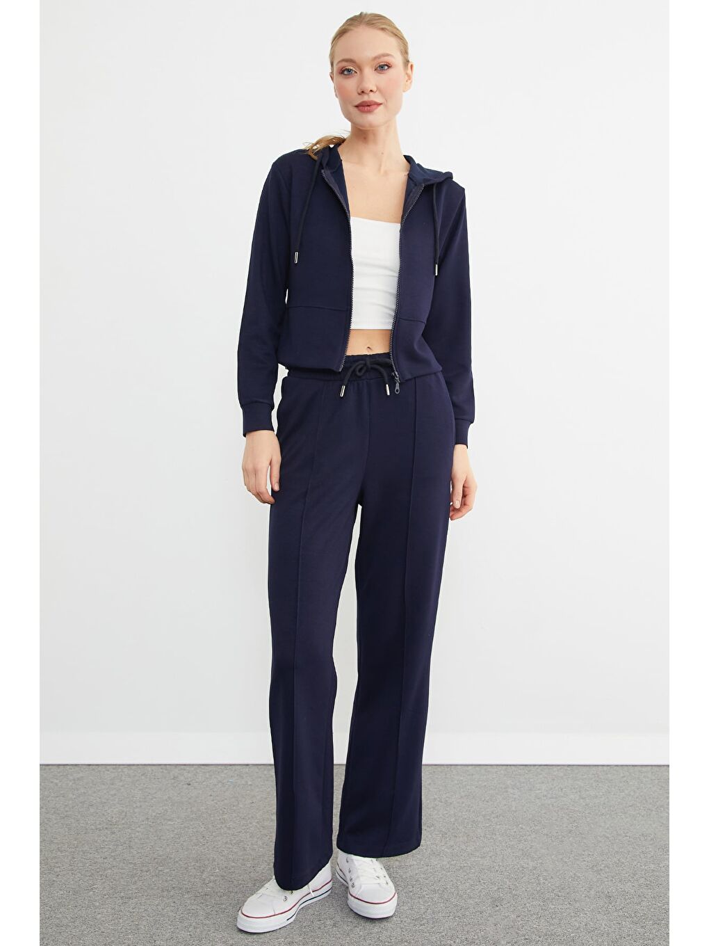 Lacivert Basic Kapüşonlu Çimalı Modal Eşofman Takımı-1