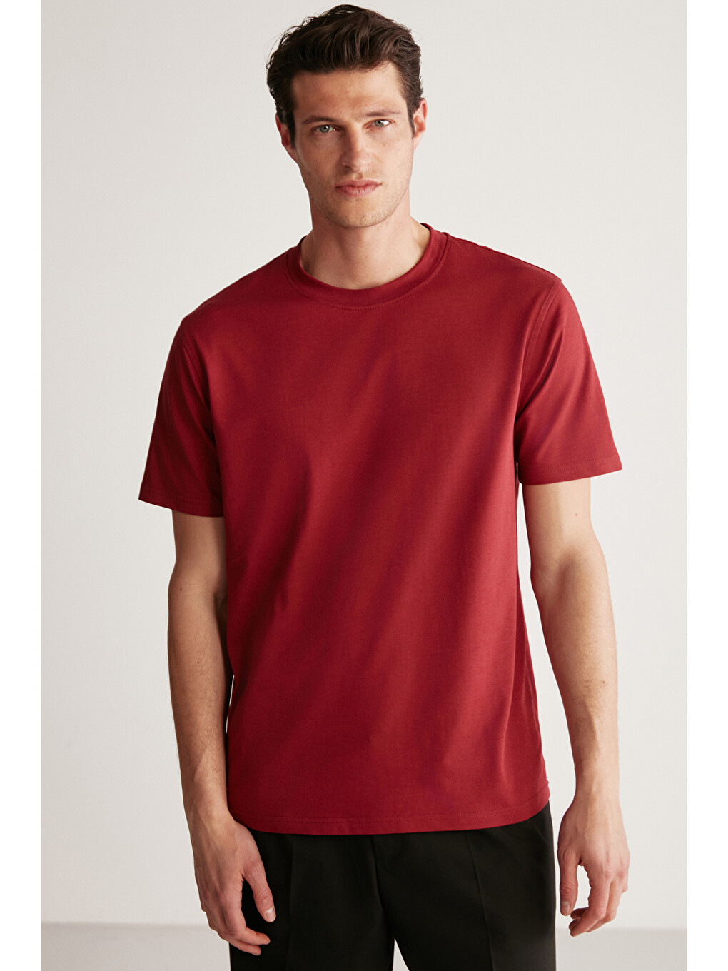 Rudy Erkek %100 Organik Pamuk Nefes Alan İç Göstermeyen Bisiklet Yaka Basic Bordo T-shirt