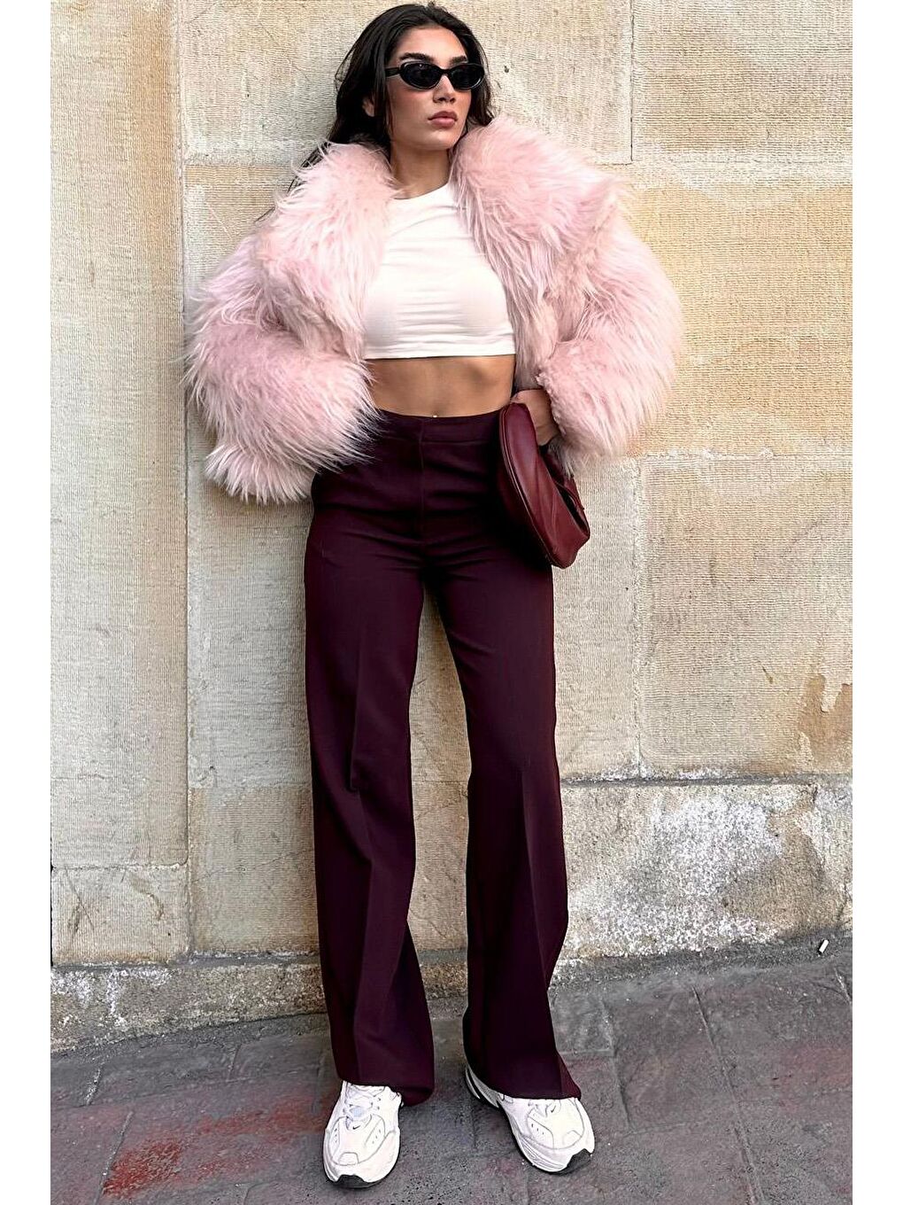 Bordo Yüksek Bel Kumaş Pantolon Mg2284-4