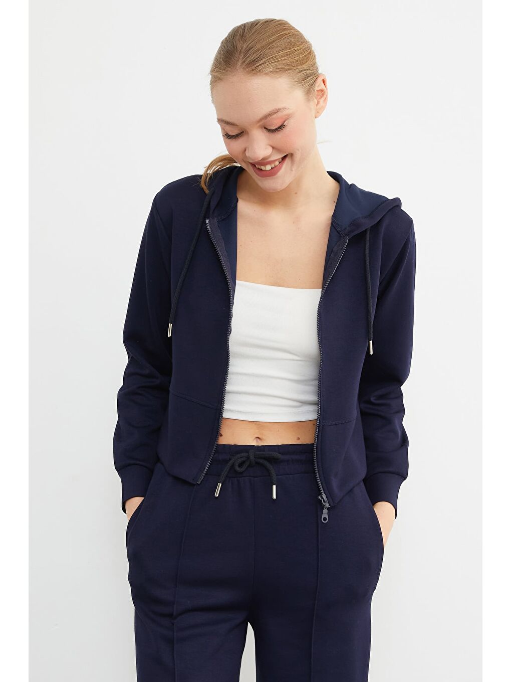 Lacivert Basic Kapüşonlu Çimalı Modal Eşofman Takımı-2