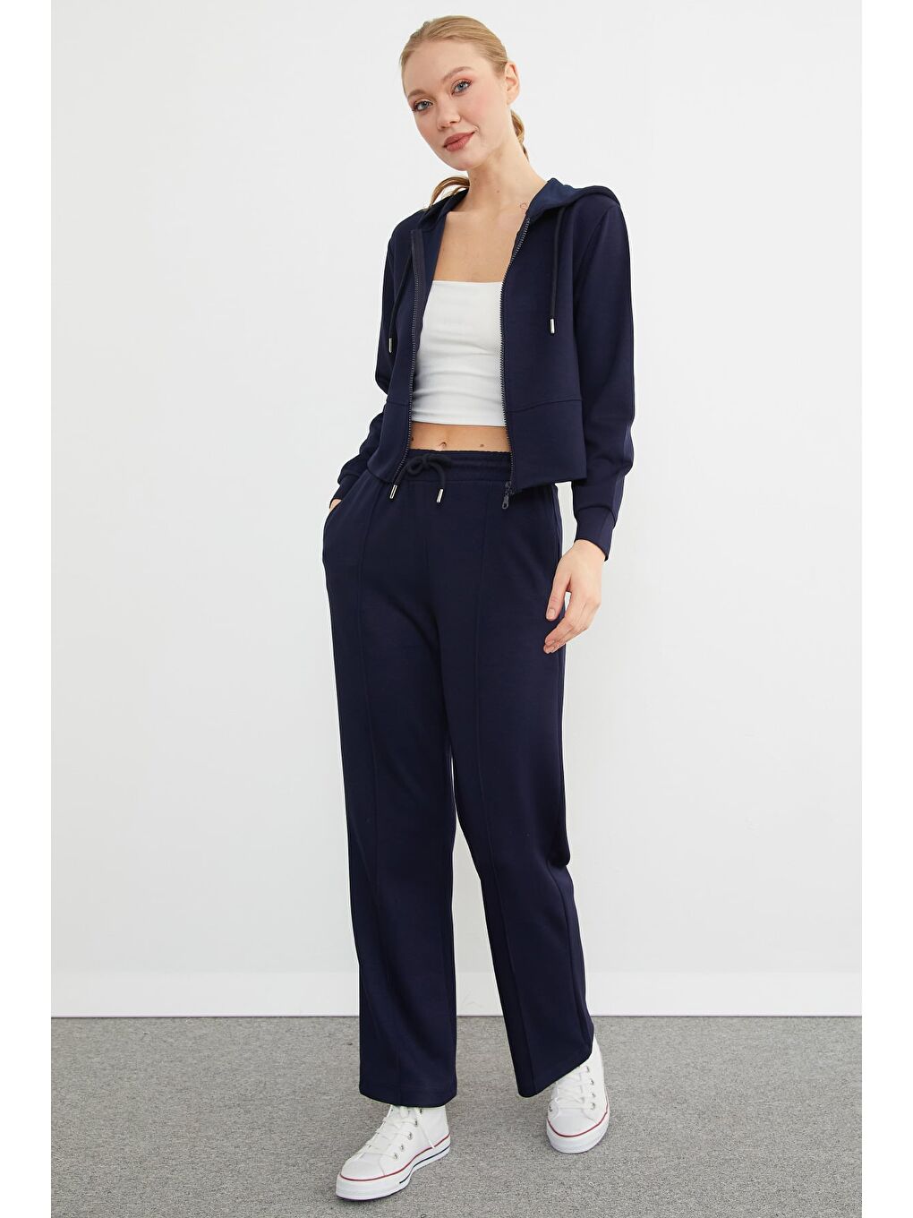 Lacivert Basic Kapüşonlu Çimalı Modal Eşofman Takımı-3