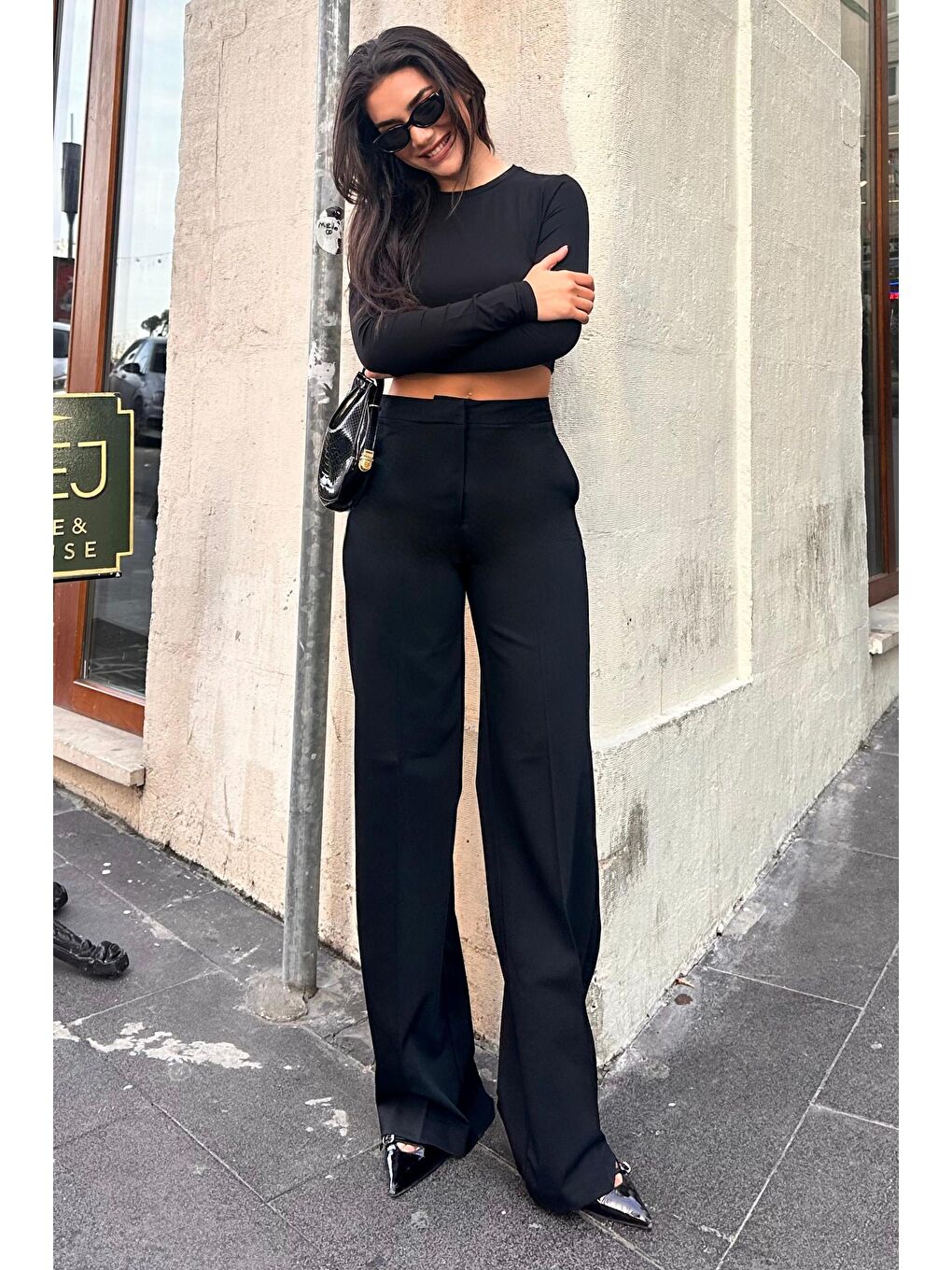 Siyah Yüksek Bel Kumaş Pantolon Mg2284-5