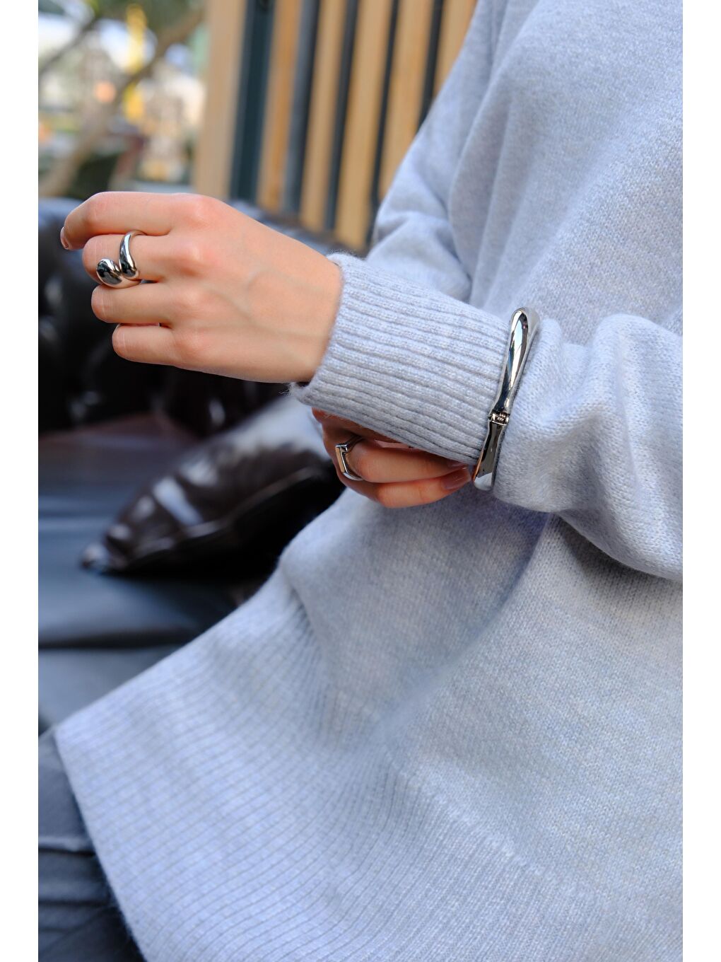 Balıkçı Yaka Basic Kazak Açık Gri-2