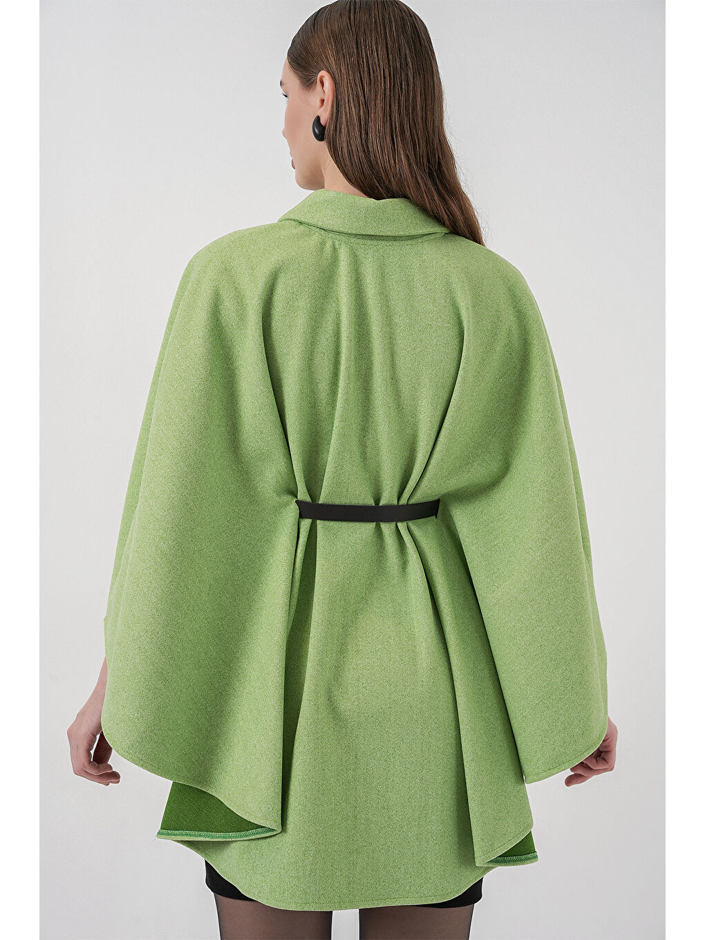 Kadın Kemerli Kaşe Panço 9170 - E.Yeşil-5