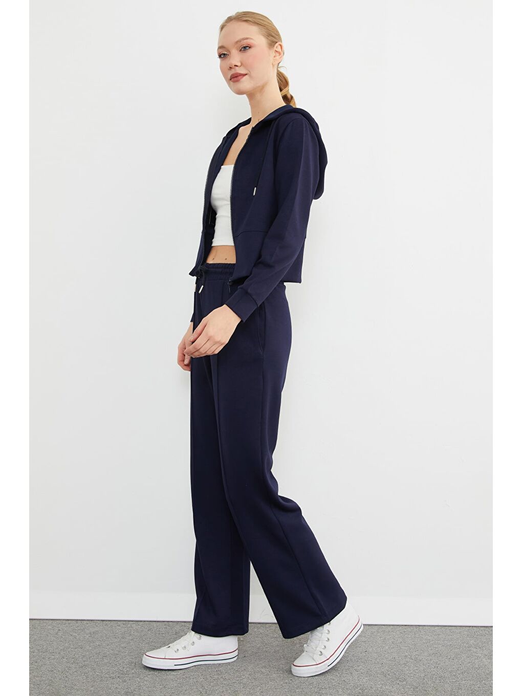 Lacivert Basic Kapüşonlu Çimalı Modal Eşofman Takımı-4