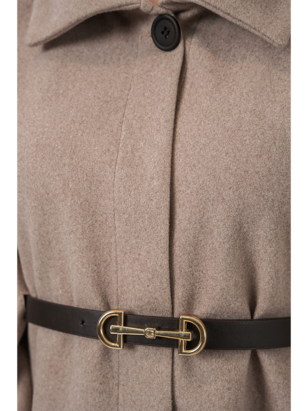 Bej Kadın Kemerli Kaşe Panço 9170 - Vizon-4