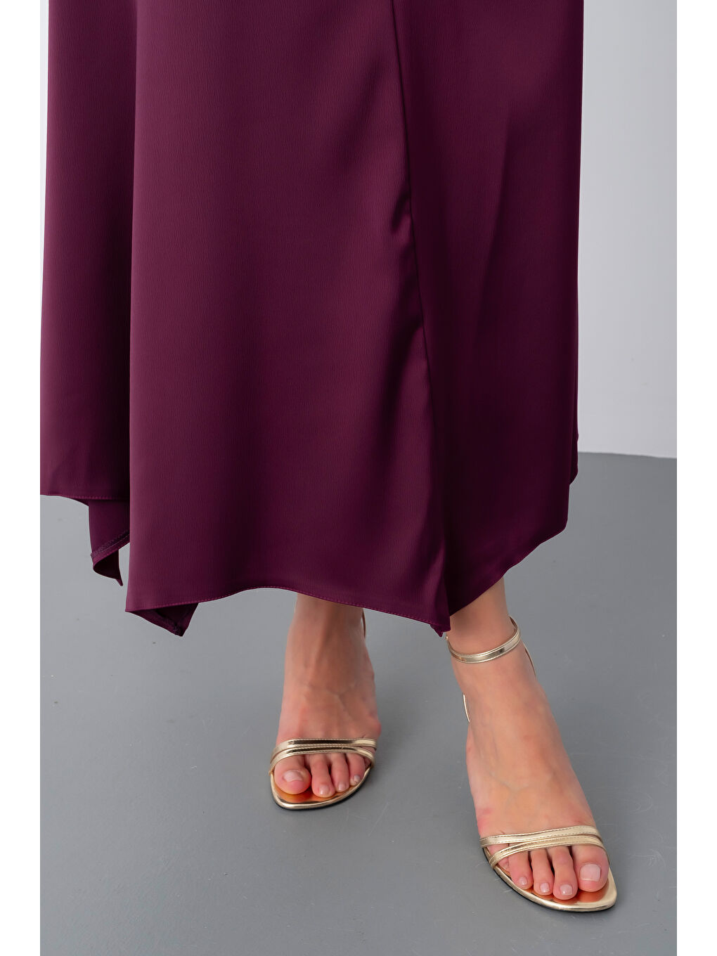 Kadın Mürdüm Degaje Yaka Saten Etek Bluz Takım-4