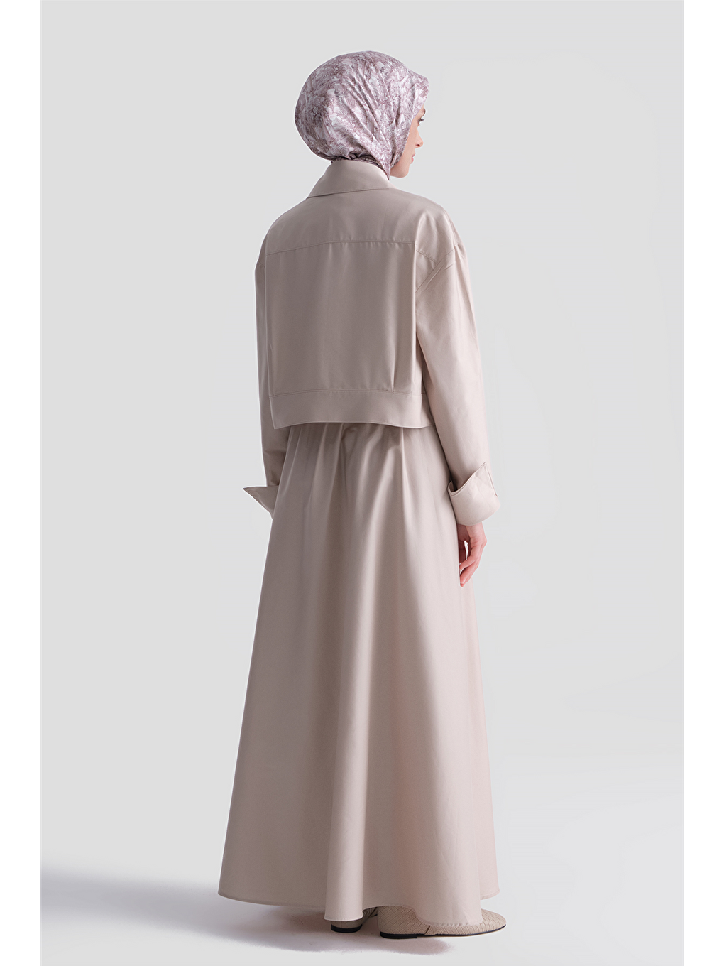 Bej Ceketli Poplin Elbise Takım Vizon-5
