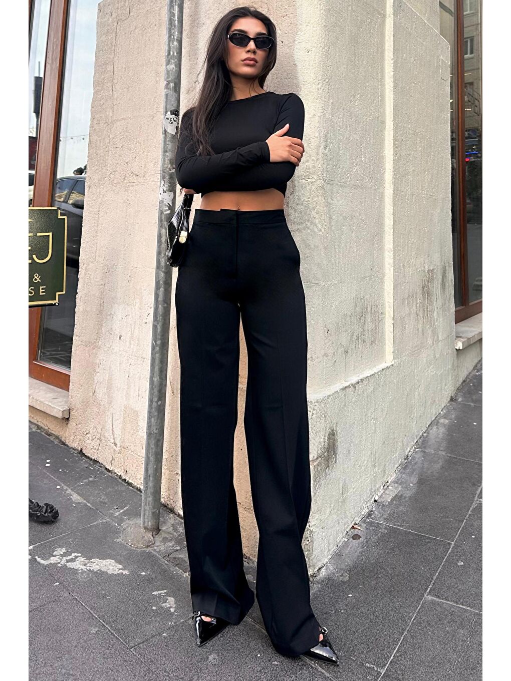 Siyah Yüksek Bel Kumaş Pantolon Mg2284-7