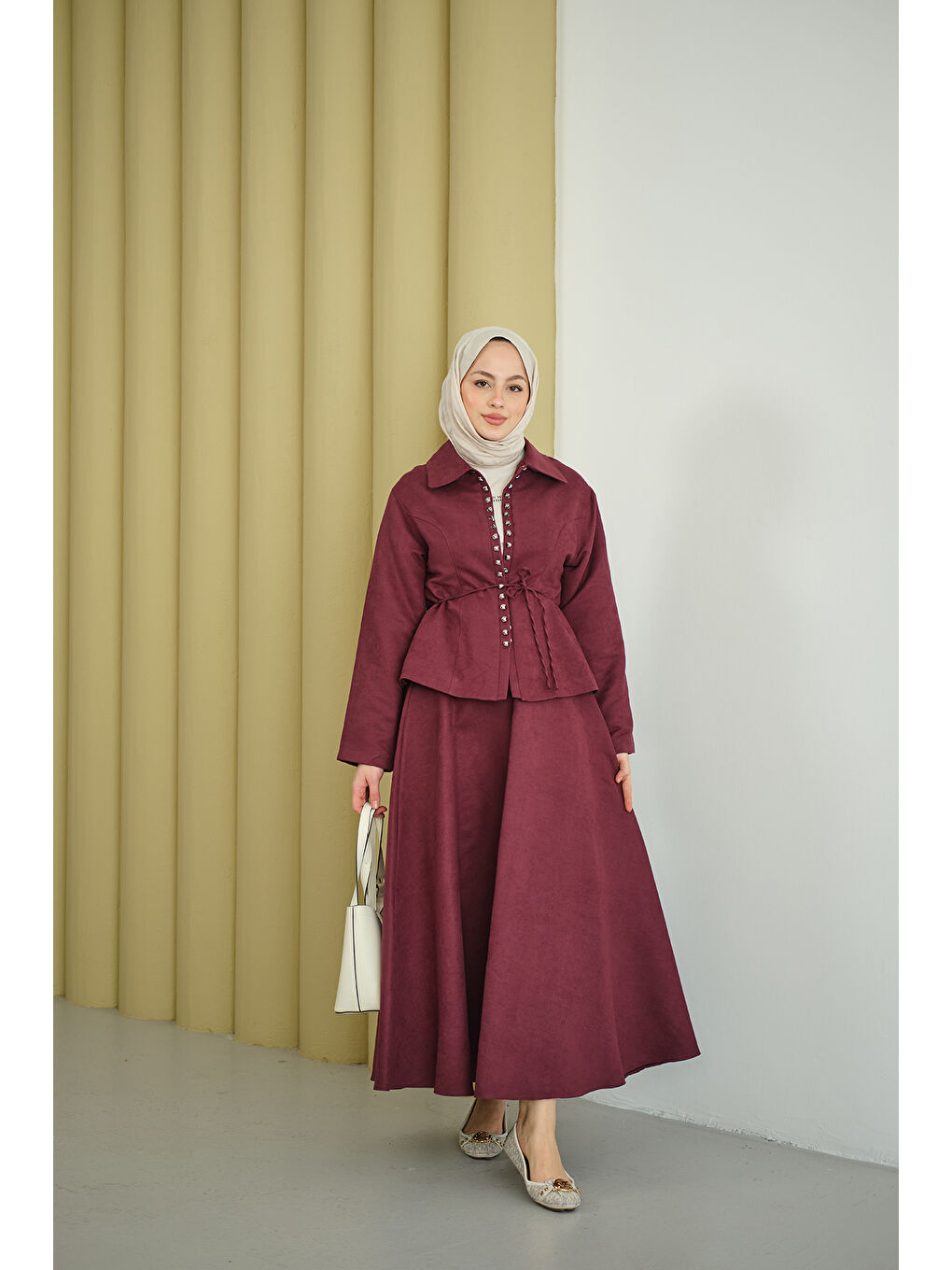 Kadın Bluz Kancalı Nubuk Takım Bordo-2