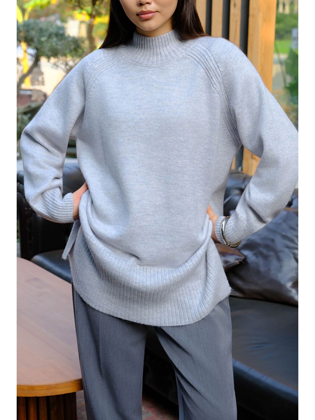 Balıkçı Yaka Basic Kazak Açık Gri-3