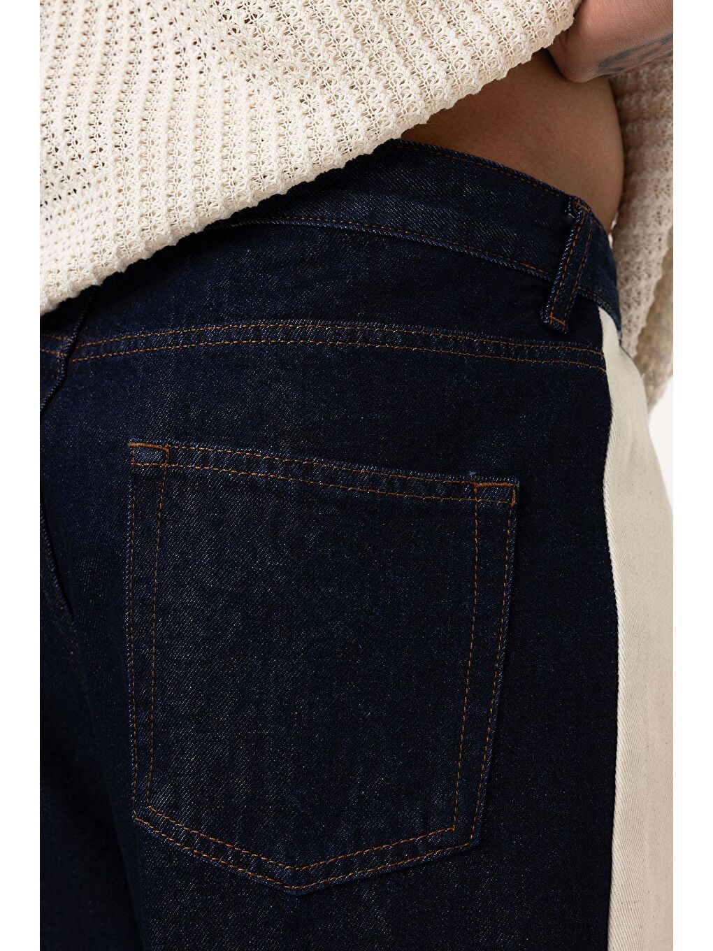 Yan Şeritli Baggy Fit Jean Koyu Mavi-7