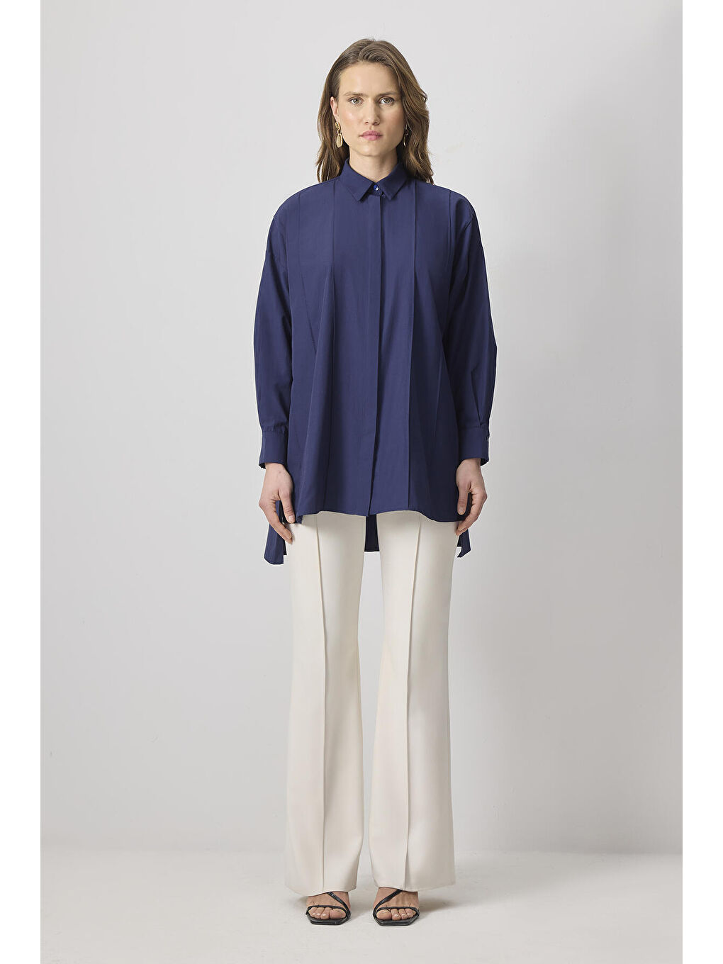 Lacivert Nervürlü Gömlek