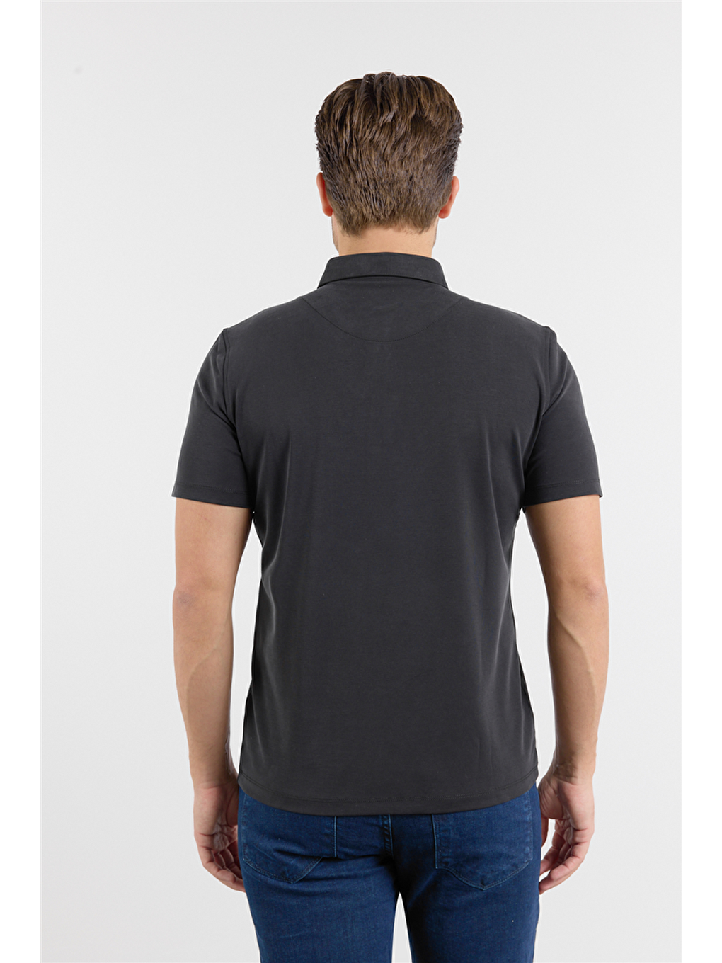 Siyah İtalyan Yaka Kısa Kol Cepsiz Slim Fit Pamuklu Tişört 1011260180-5