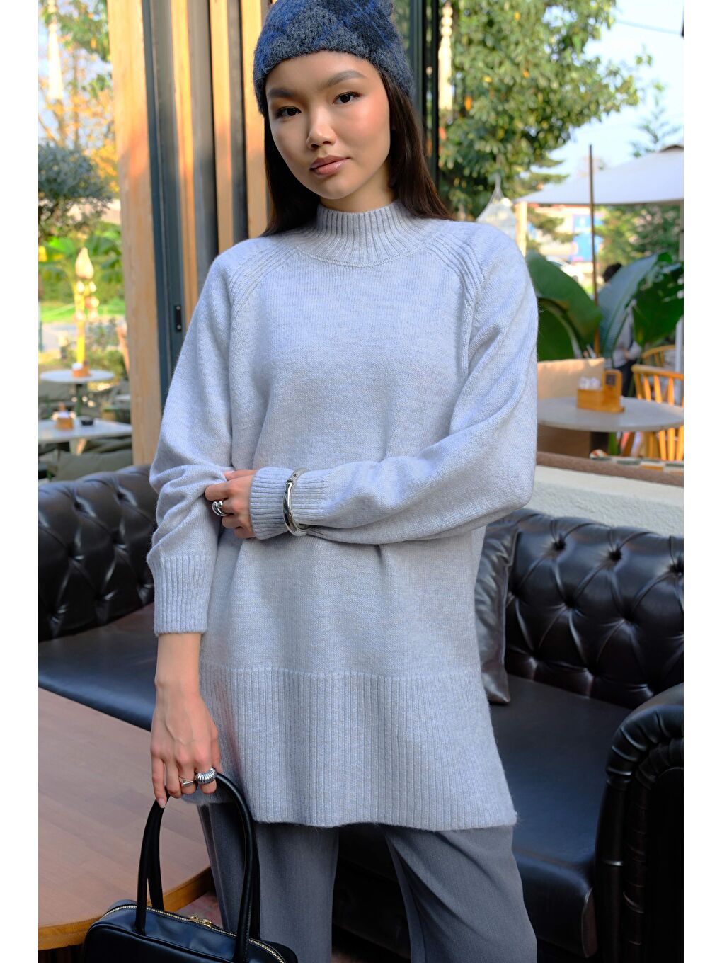 Balıkçı Yaka Basic Kazak Açık Gri-4