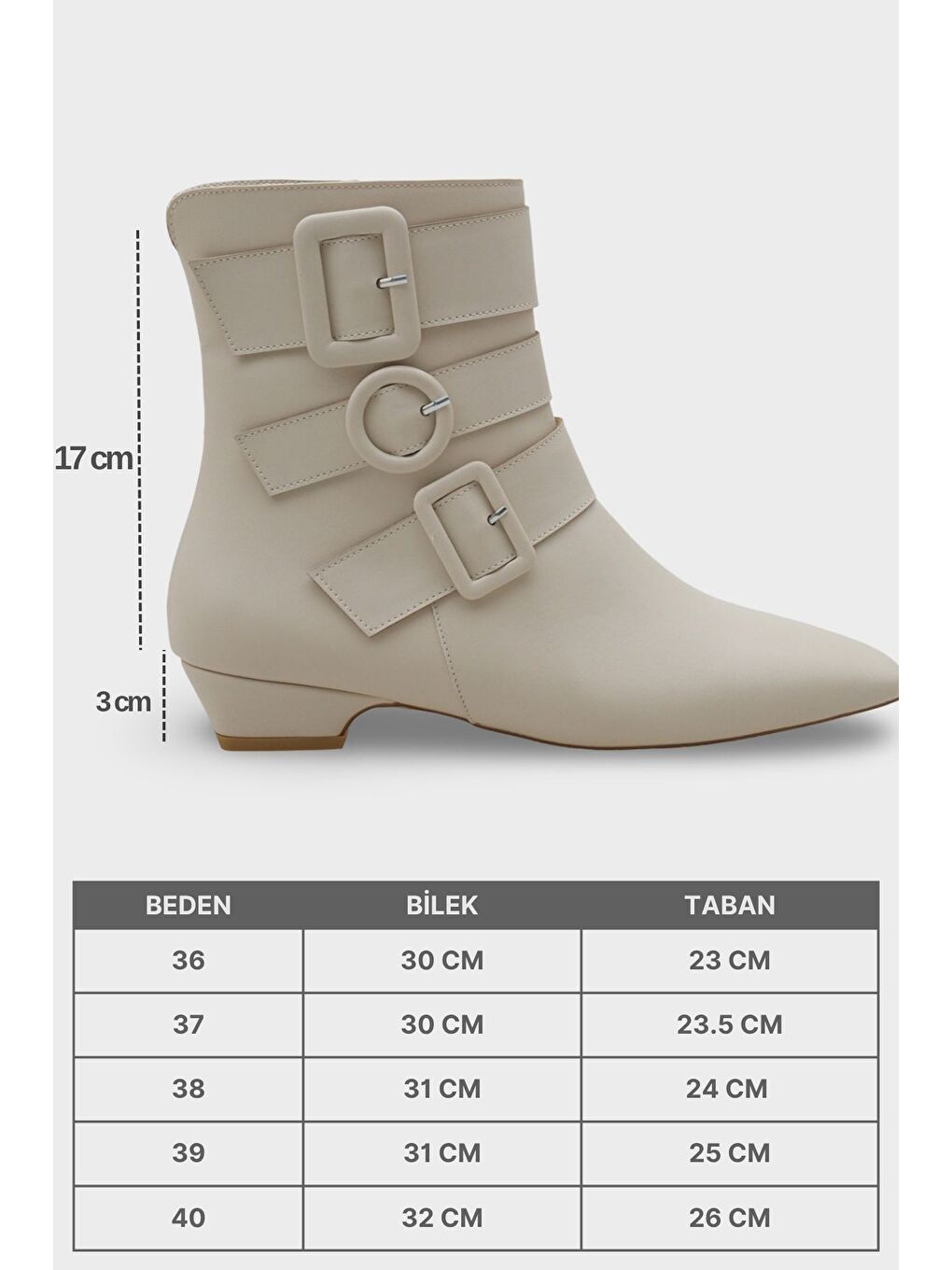 Ekru Shane Kısa Topuklu Yandan Fermuarlı Tokalı Küt Burun Kadın Bot-6