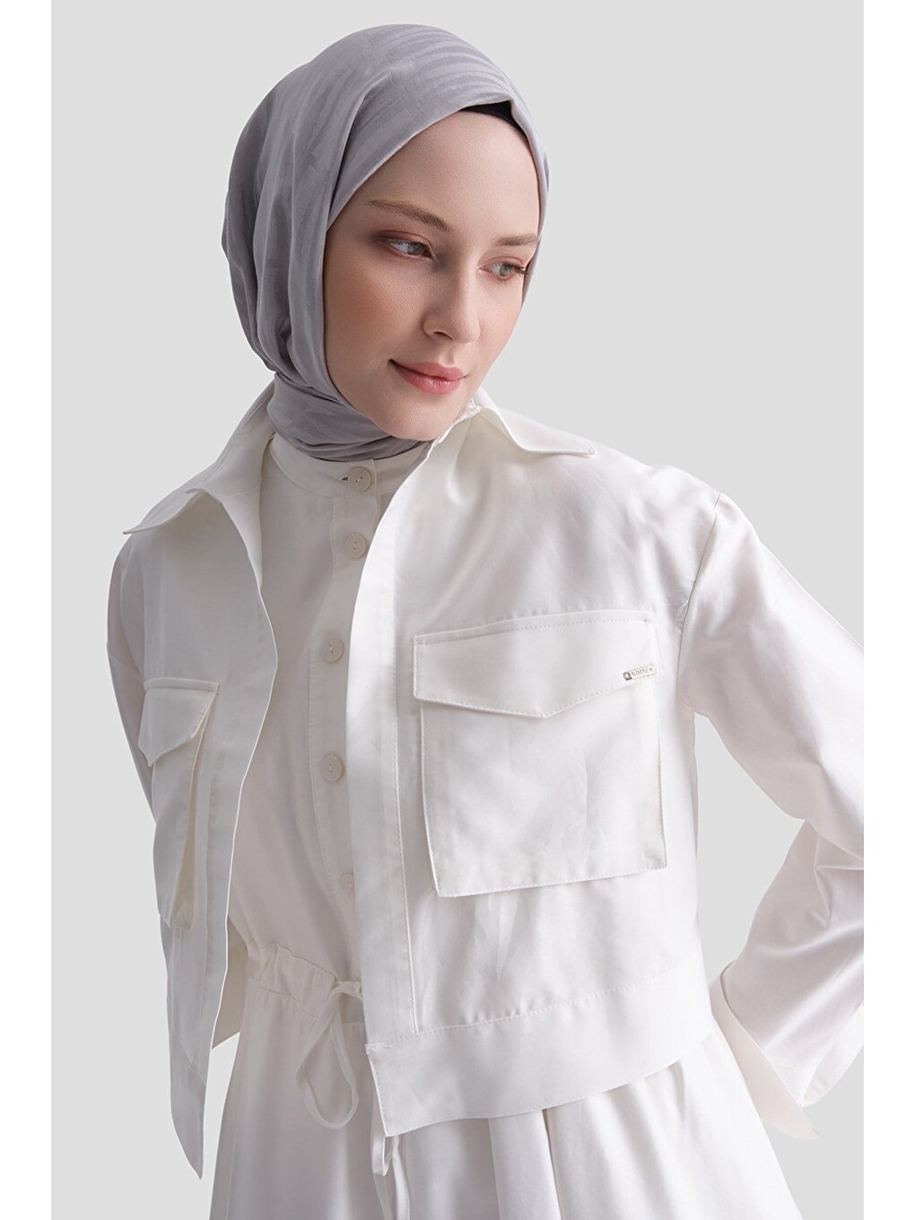 Ceketli Poplin Elbise Takım Ekru-6