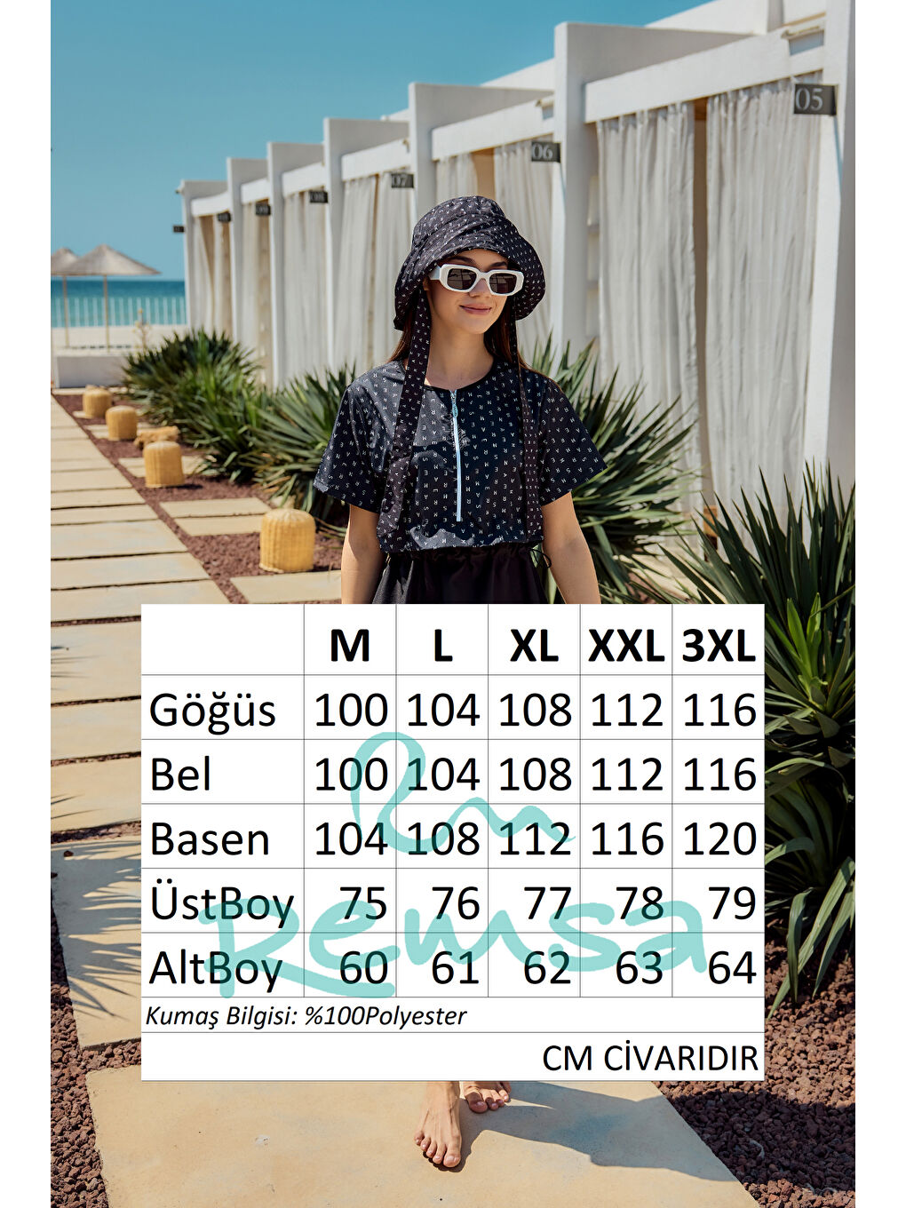 Siyah Kısa Kollu Yarı Kapalı Mayo Monogram R2901-4