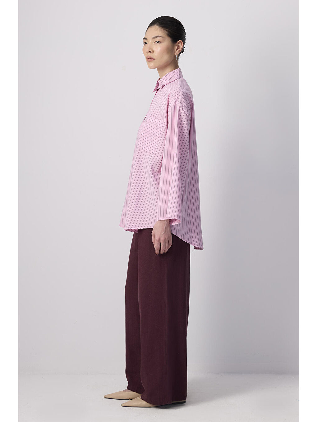 Pembe Çizgili Cep Detaylı Tunik-2