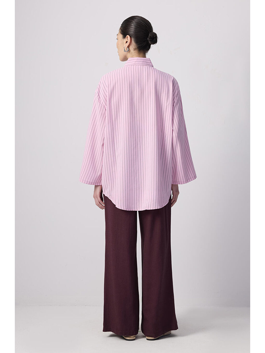 Pembe Çizgili Cep Detaylı Tunik-3