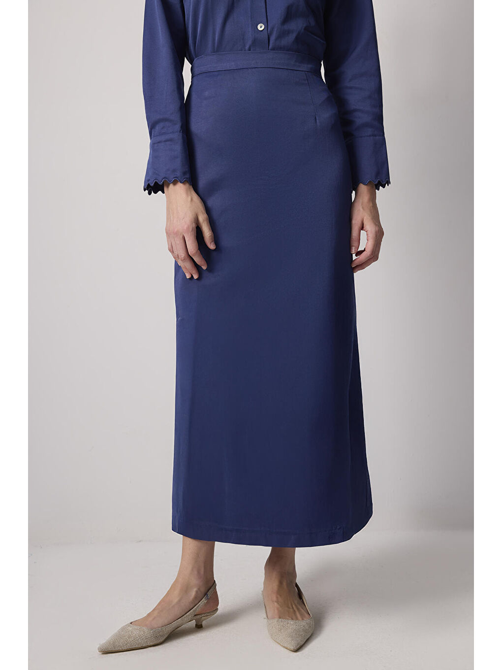 Lacivert Yırtmaç Detaylı Kalem Etek-1