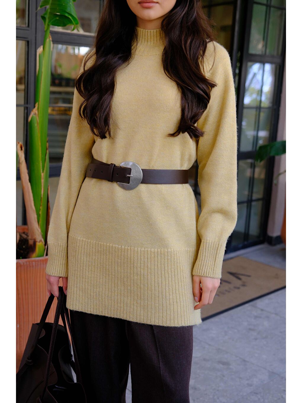 Balıkçı Yaka Basic Kazak Soft Sarı-1