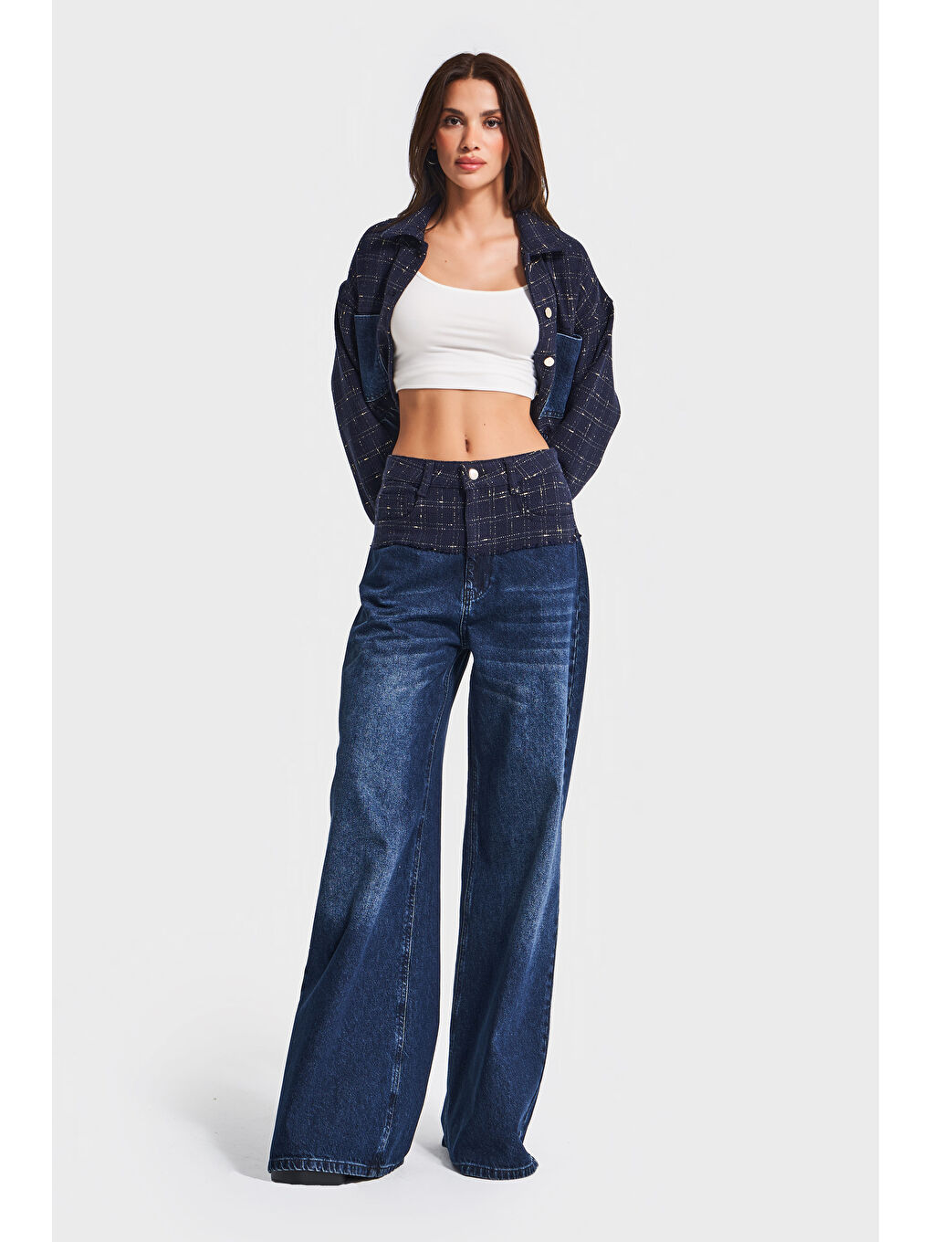 Mavi Kadın Koyu Jean Rengi 2w5-7 Palazzo Fit Çift Parça Kumaş Özel Tasarım Denim Jean-1