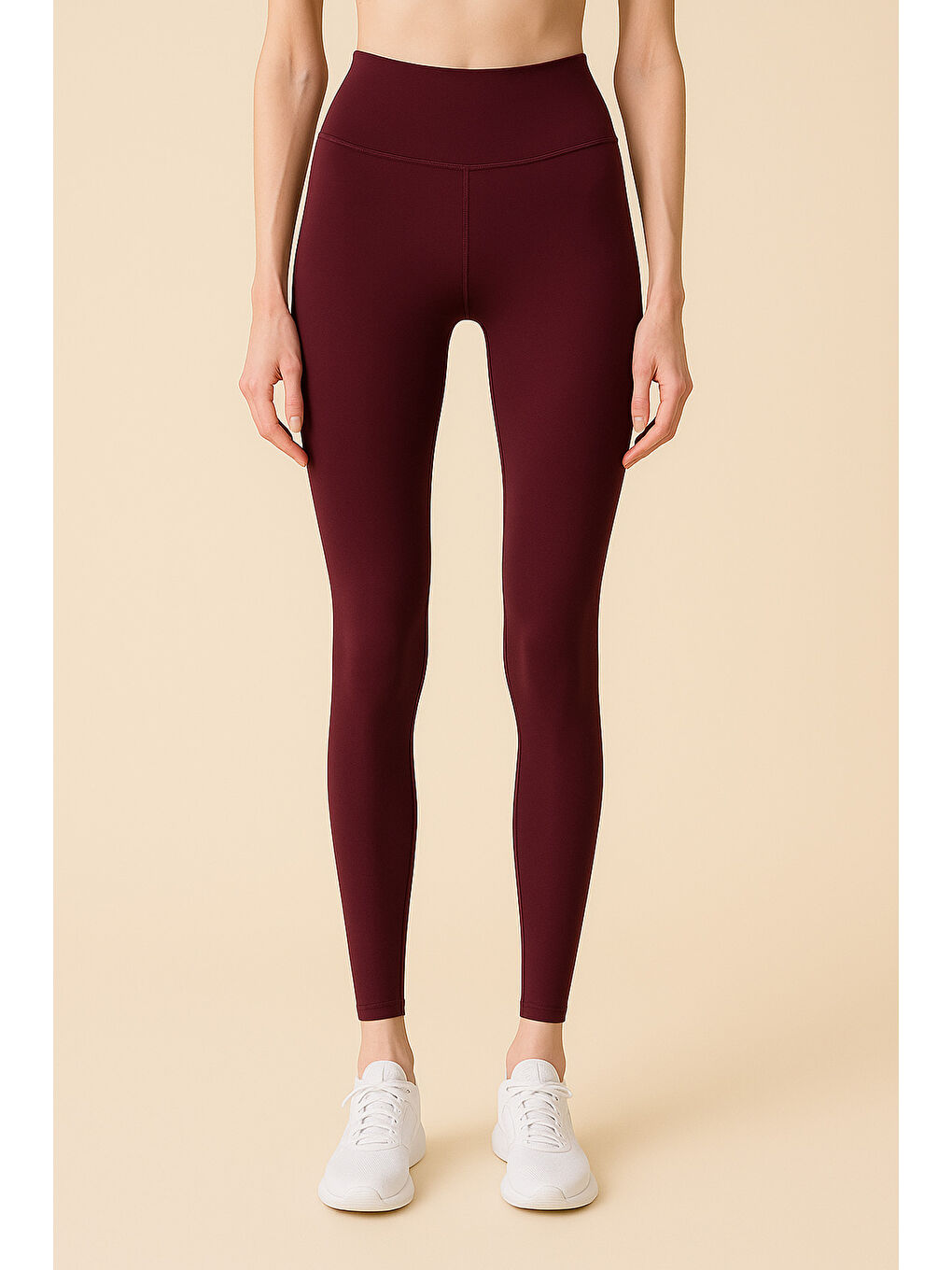 Bordo Kadın Yüksek Bel Toparlayıcı Tam Boy Spor Tayt