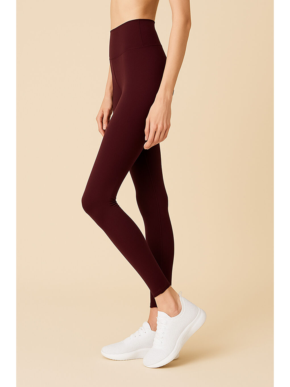 Bordo Kadın Yüksek Bel Toparlayıcı Tam Boy Spor Tayt-1