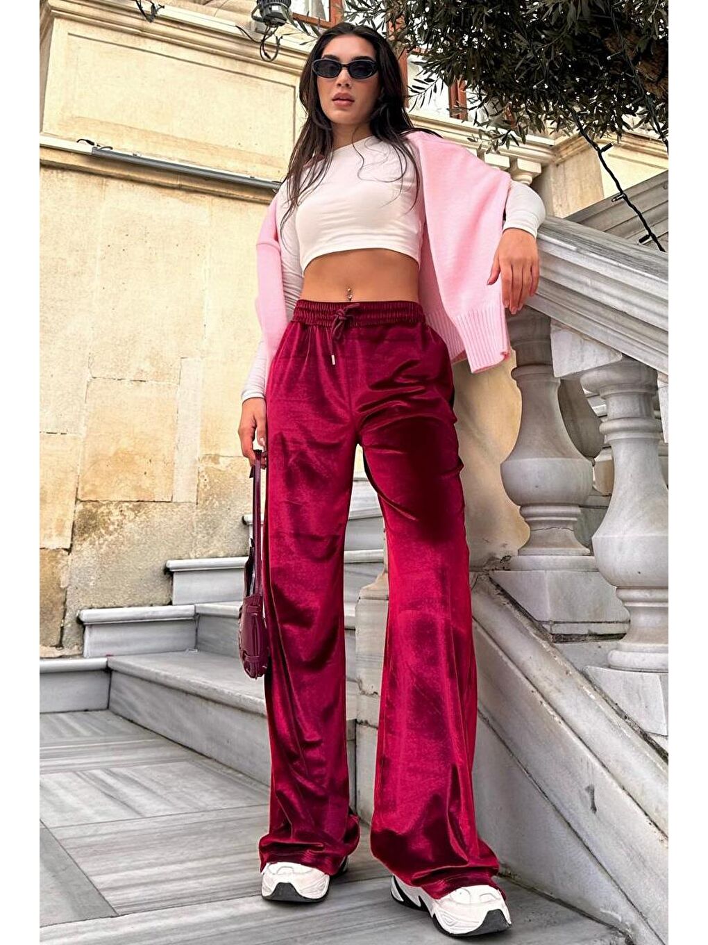 Bordo Bol Paça Kadife Pantolon Mg2283-2
