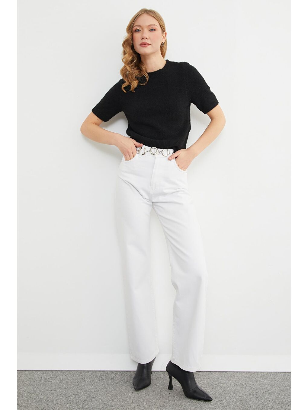 Siyah Basic Bisiklet Yaka Kısa Kol Triko Kazak-3