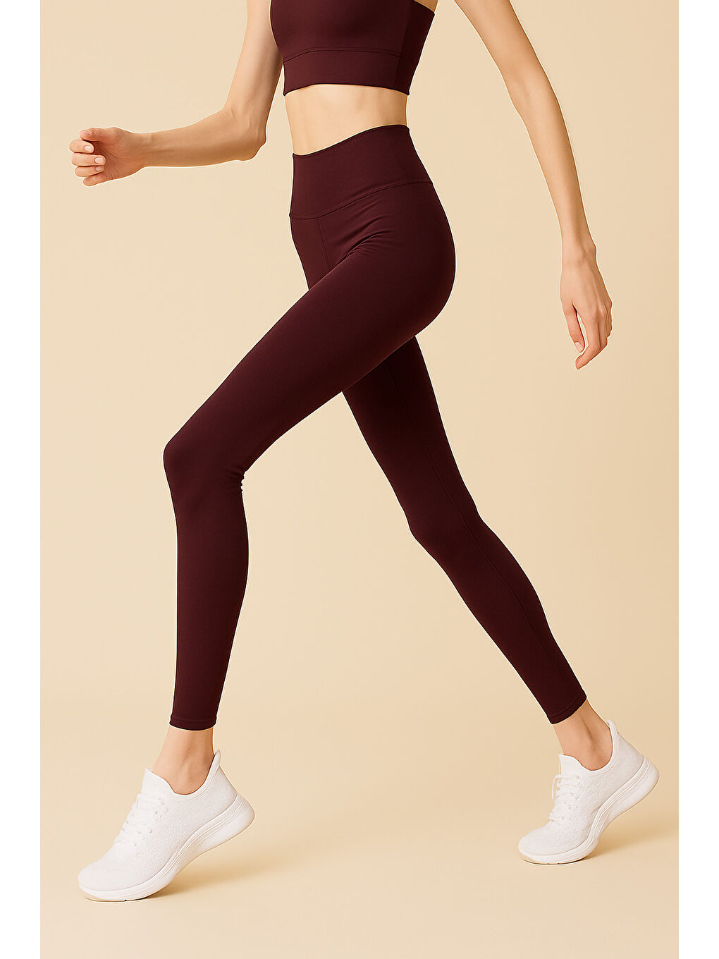 Bordo Kadın Yüksek Bel Toparlayıcı Tam Boy Spor Tayt-2