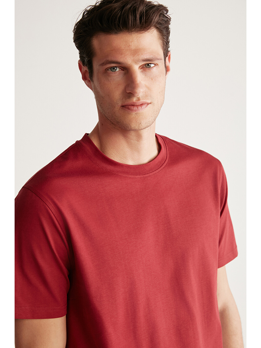 Rudy Erkek %100 Organik Pamuk Nefes Alan İç Göstermeyen Bisiklet Yaka Basic Bordo T-shirt-2