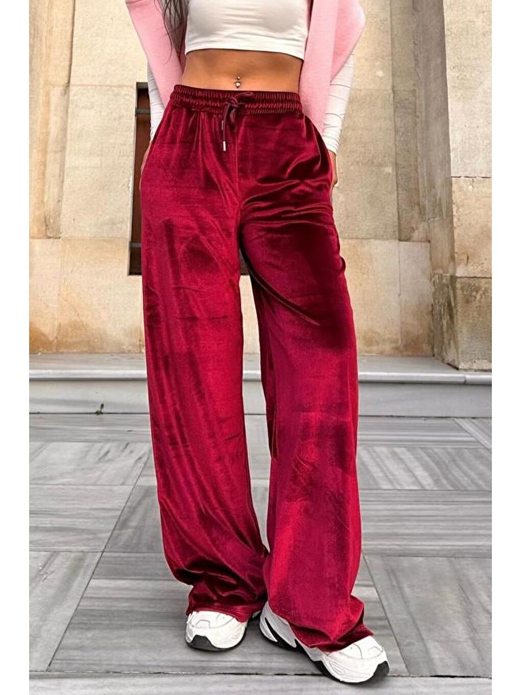 Bordo Bol Paça Kadife Pantolon Mg2283-3