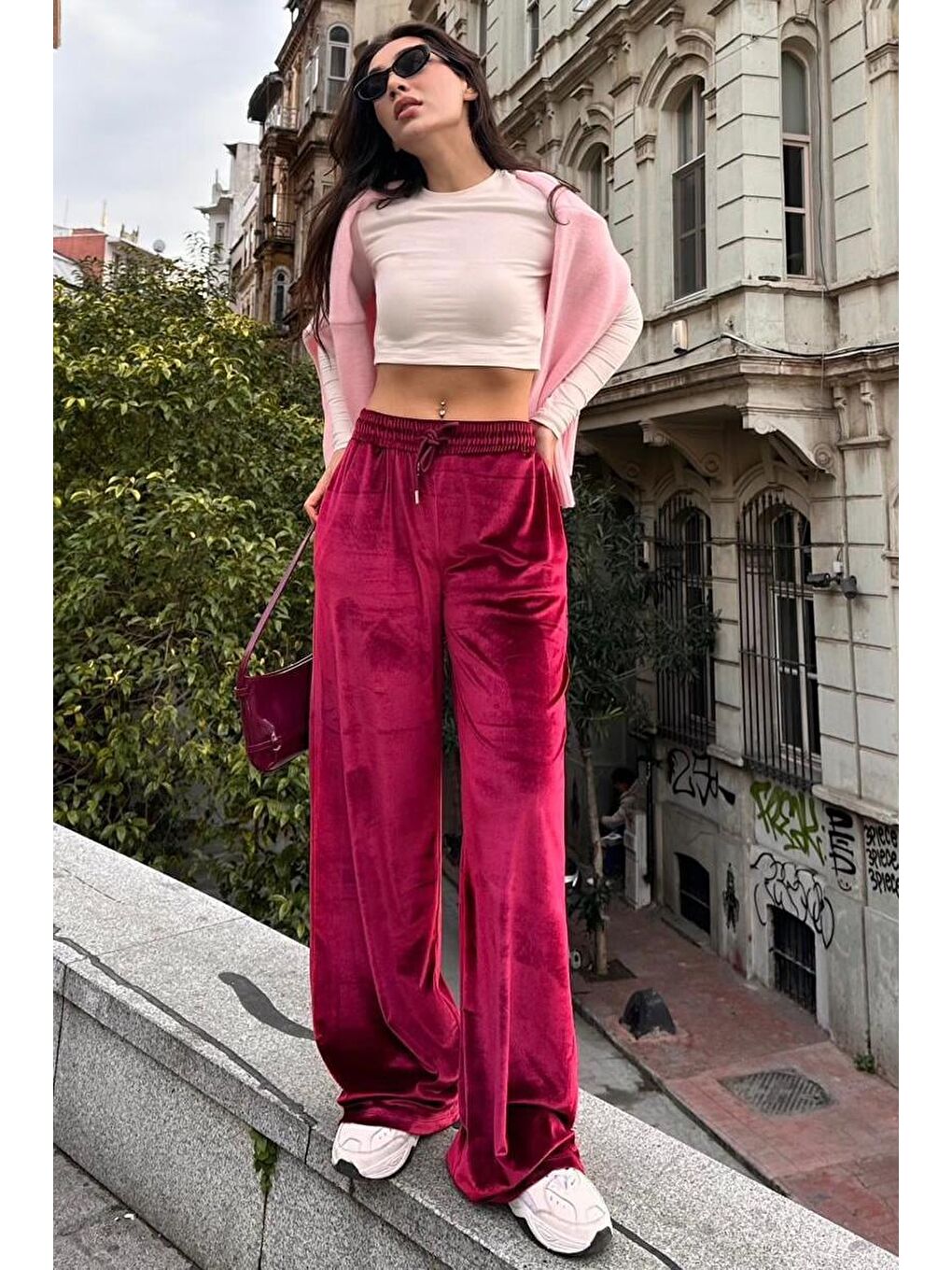 Bordo Bol Paça Kadife Pantolon Mg2283-4