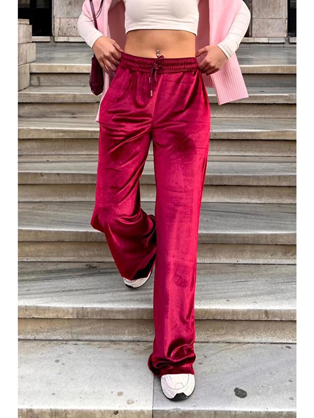 Bordo Bol Paça Kadife Pantolon Mg2283-5