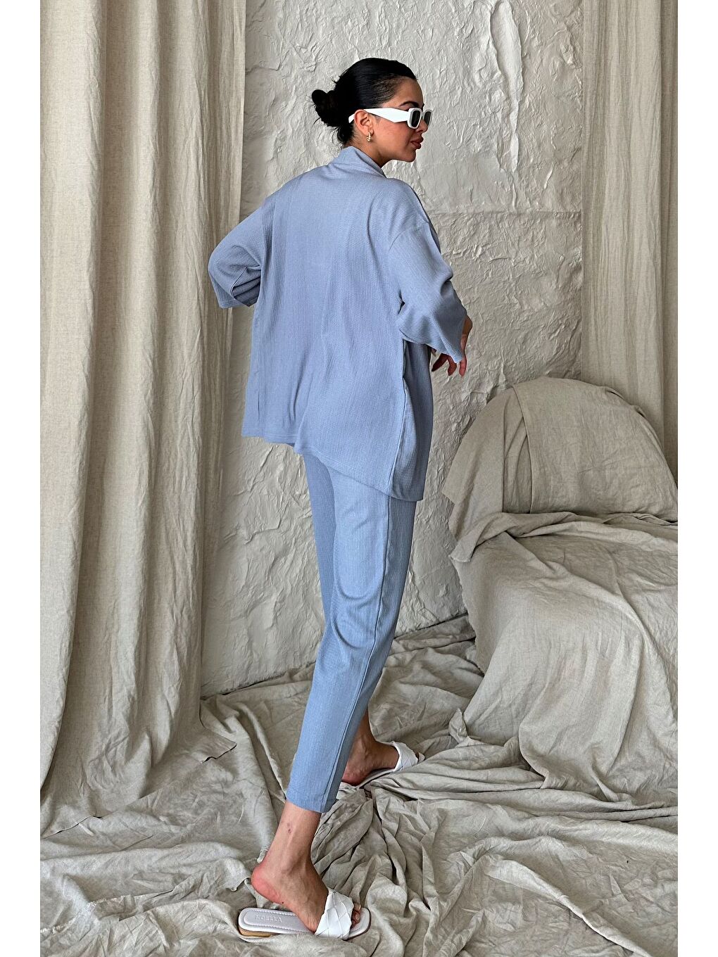 Kadın Gri Kimono Alt Üst Havuç Pantolon Takım-4