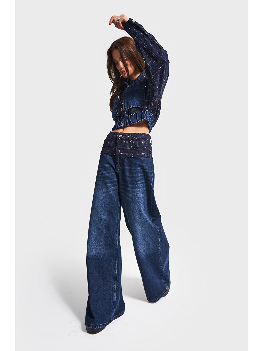 Mavi Kadın Koyu Jean Rengi 2w5-7 Palazzo Fit Çift Parça Kumaş Özel Tasarım Denim Jean-4