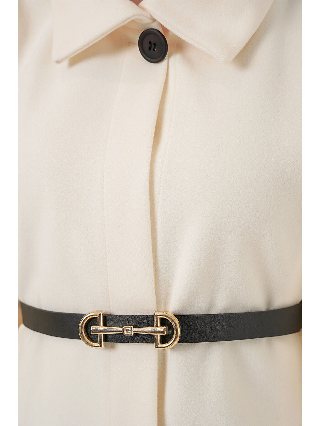 Kadın Kemerli Kaşe Panço 9170 - Ekru-3